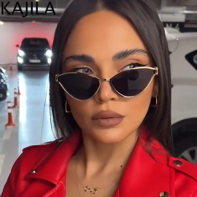 Sexy Cat Eye Sunglasses Women 2025 Luxury Brand Vintage Small Oval Punk Metal Frame Sun Glasses For Ladies Retro Eyewear Shades