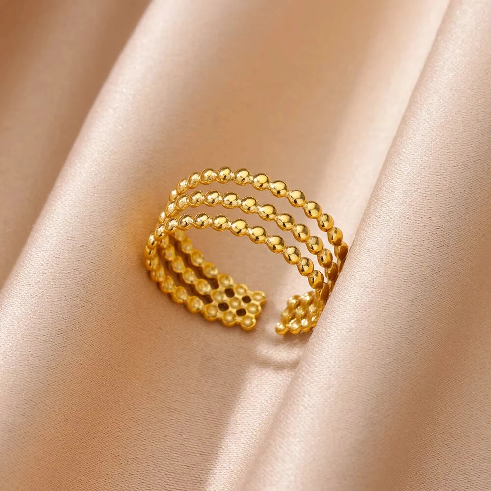 Stainless Steel Chunky Wide Rings For Women Vintage Gold Color Geometric Open Finger Ring Fashion Minimalist Jewelry Gift Femme