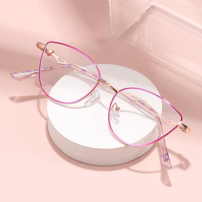 Cat Eye Frame Anti Blue Light Reading Glasses, Fashionable And Youthful, Women's Metal Frame Reading Glasses 9792