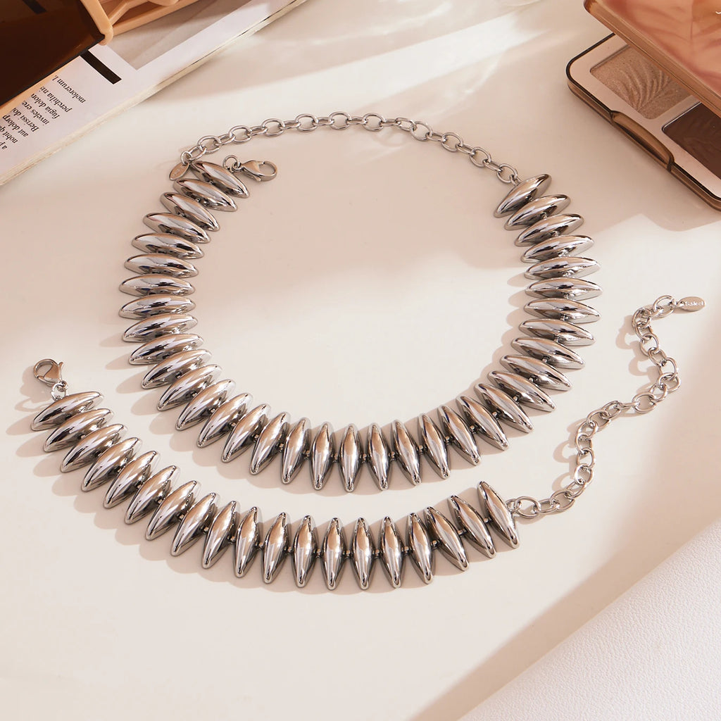 Gold Color Silver Thick Bar Chain Necklace Choker For Women Stainless Steel 18K Gold-Plated Bracelet Femme Waterproof Jewelry