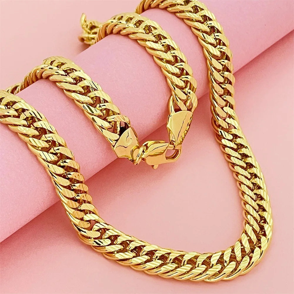 Men and women 24k gold necklace (AU999) 10mm 60 cm boss chain twisted chain, with certificate, free shipping certificate