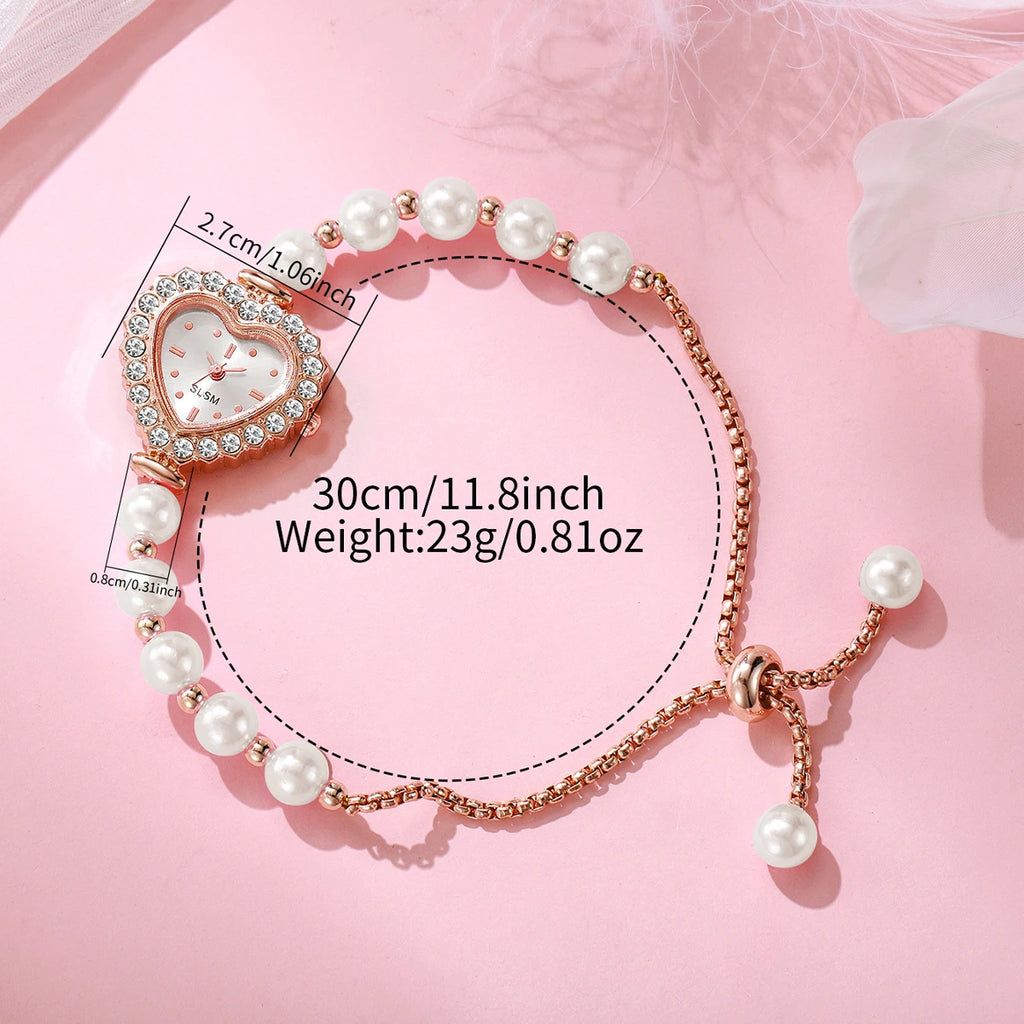 Fashion Heart Dial Women Watch Imitation Pearls Bracelet Quartz Wristwatches Reloj Mujer（Without Box）