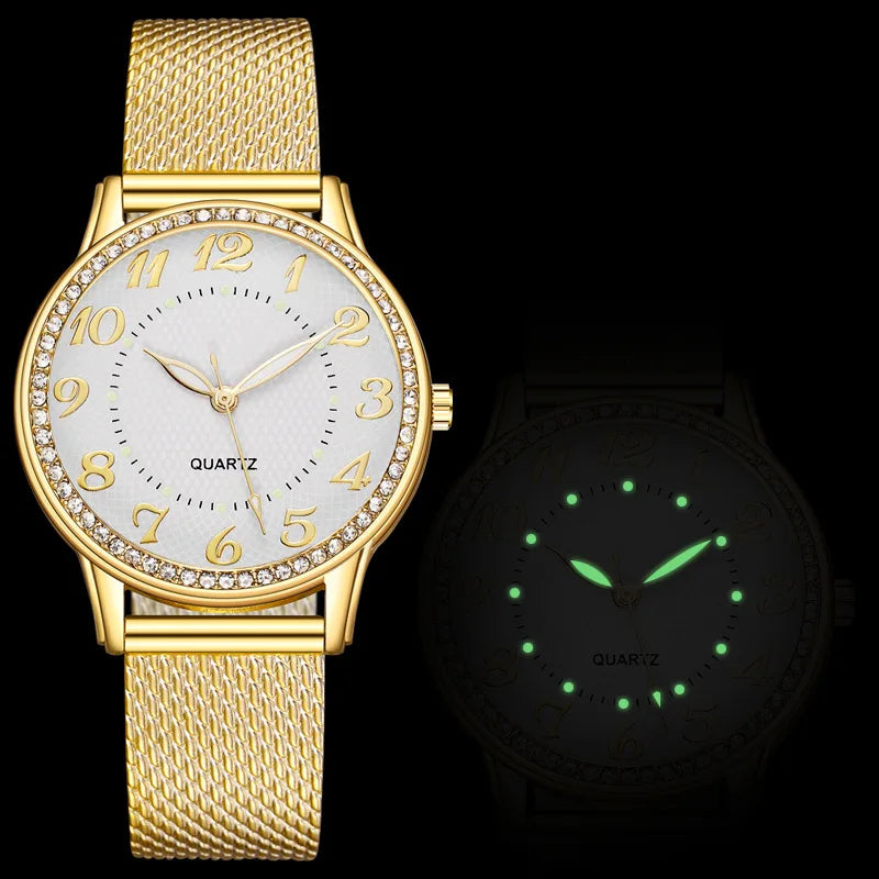 Luminous Watch Silver Gold Women Quartz Watches Simple Glowing Timepiece Ladies Gifts For Girls