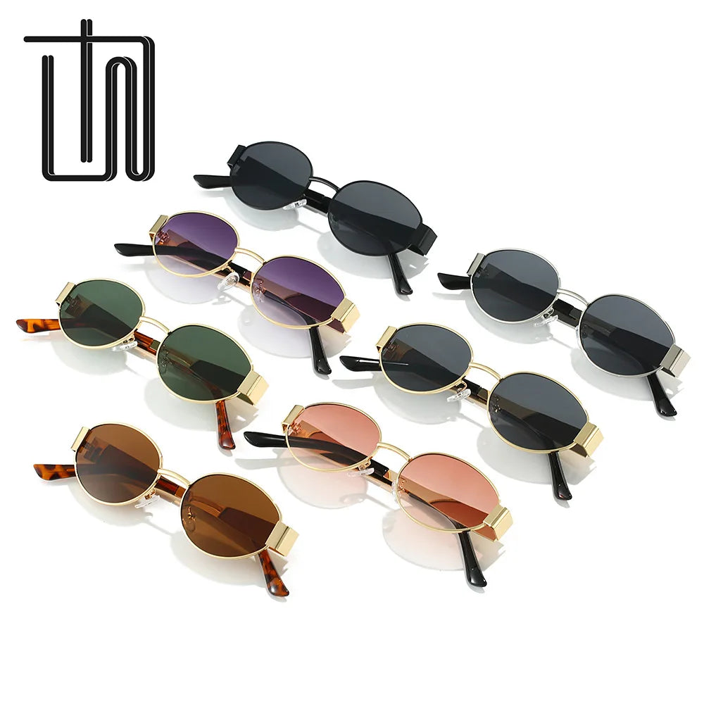 Classic Vintage Oval  Sunglasses New Elliptical Frame Metal Frame Personalized Sunglasses Outdoor Shades Uv400 Trendy Fancy Gift