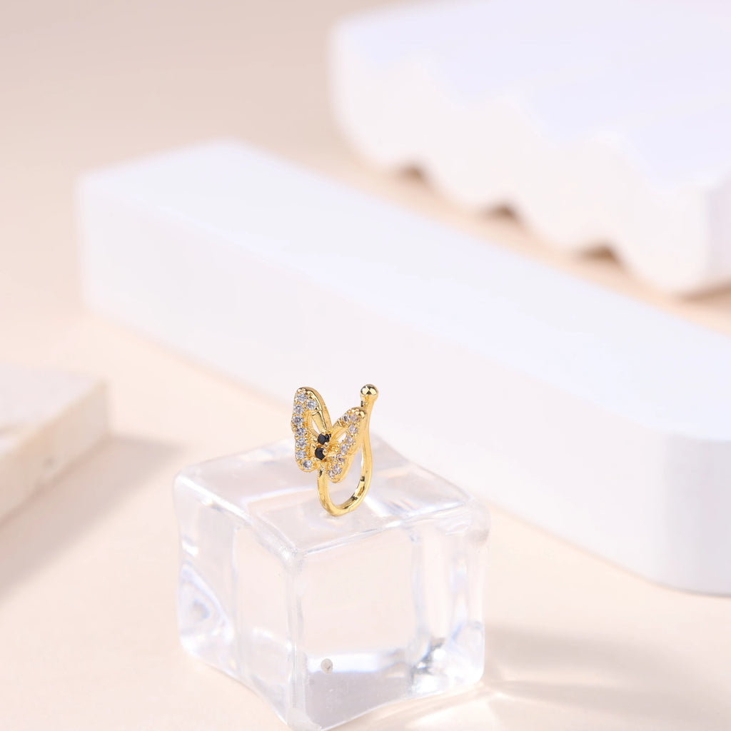 6PCS Fake Nose Ring CZ African Nose Cuffs Gold Fake Nose Piercing Faux Septum Nose Rings Clip On Nose Jewelry For Women