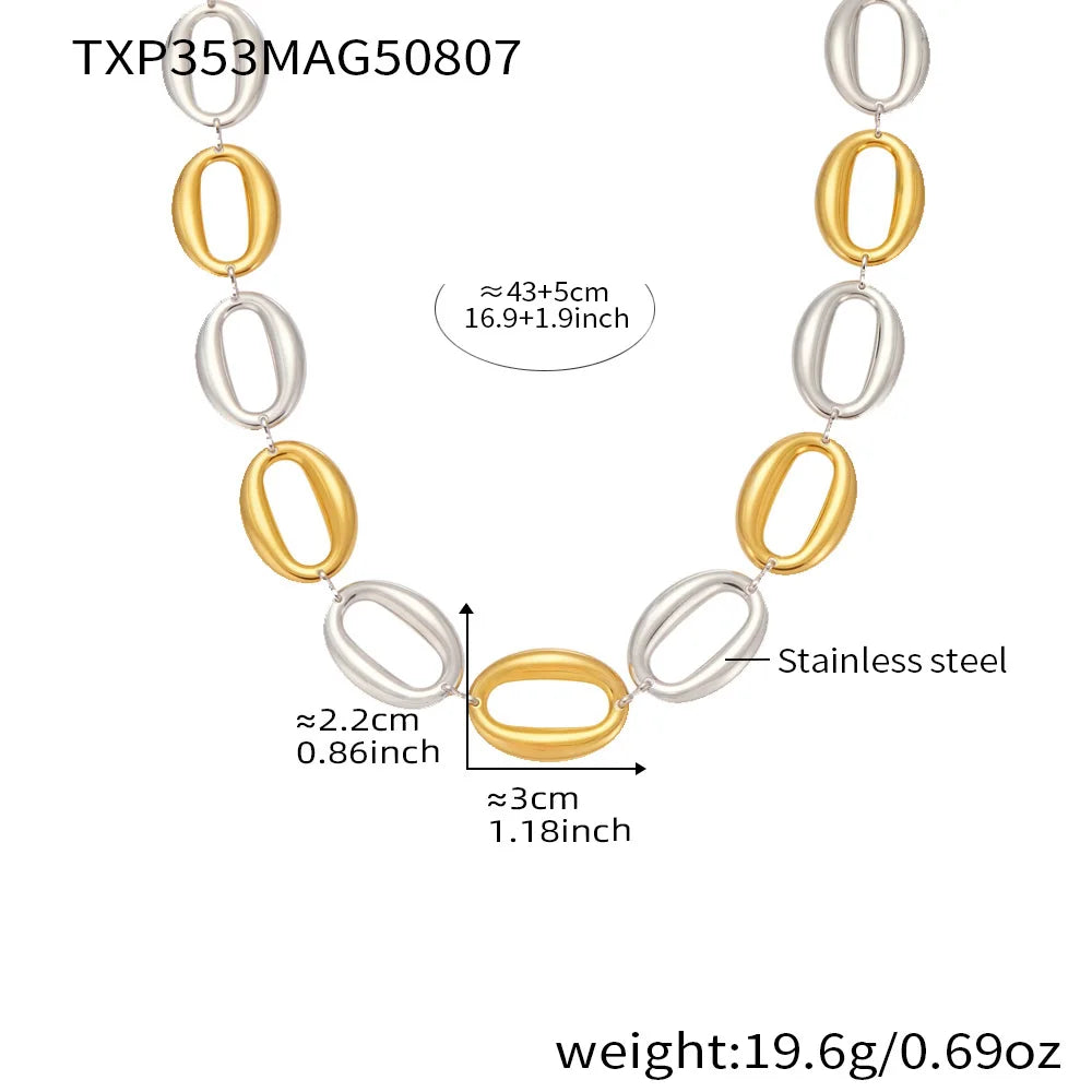 Stainless Steel Gold-Plated Oval Chain Necklace Bracelet Women's Punk Gold Color Silver Luxury Choker Waterproof Jewelry Set