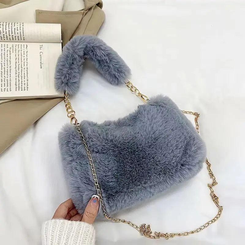 Women Plush handbag Solid Color Shoulder Bag Casual Purse Dumpling Bag Simple Fashion Crossbody Bag