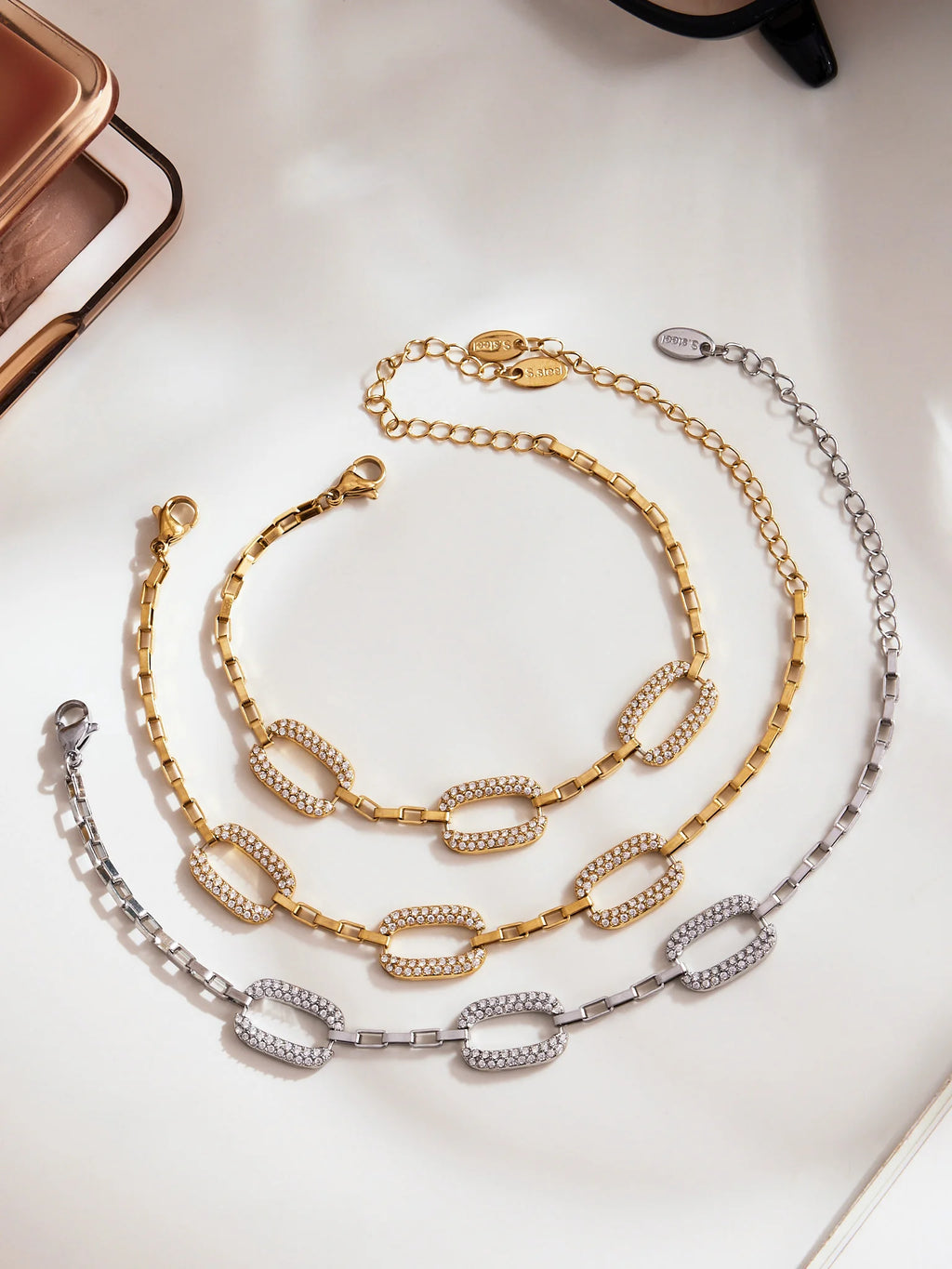 Stainless Steel Chain Necklace Bracelet Matching Earring For Women 18k Gold Plated With Zircon Necklaces Bracelets Earrings Set