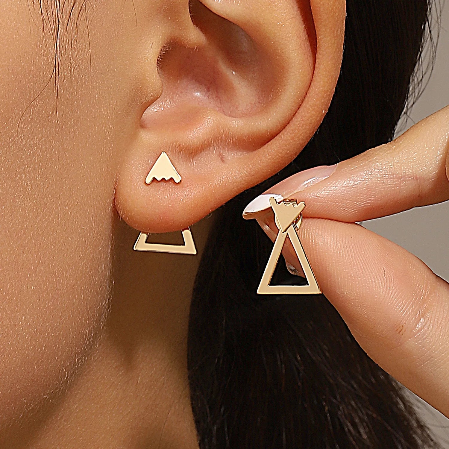 Retro Minimalist Geometric Square Detachable Triangles Stainless steel Stud Earrings for Women Fashion Jewelry Accessories Party