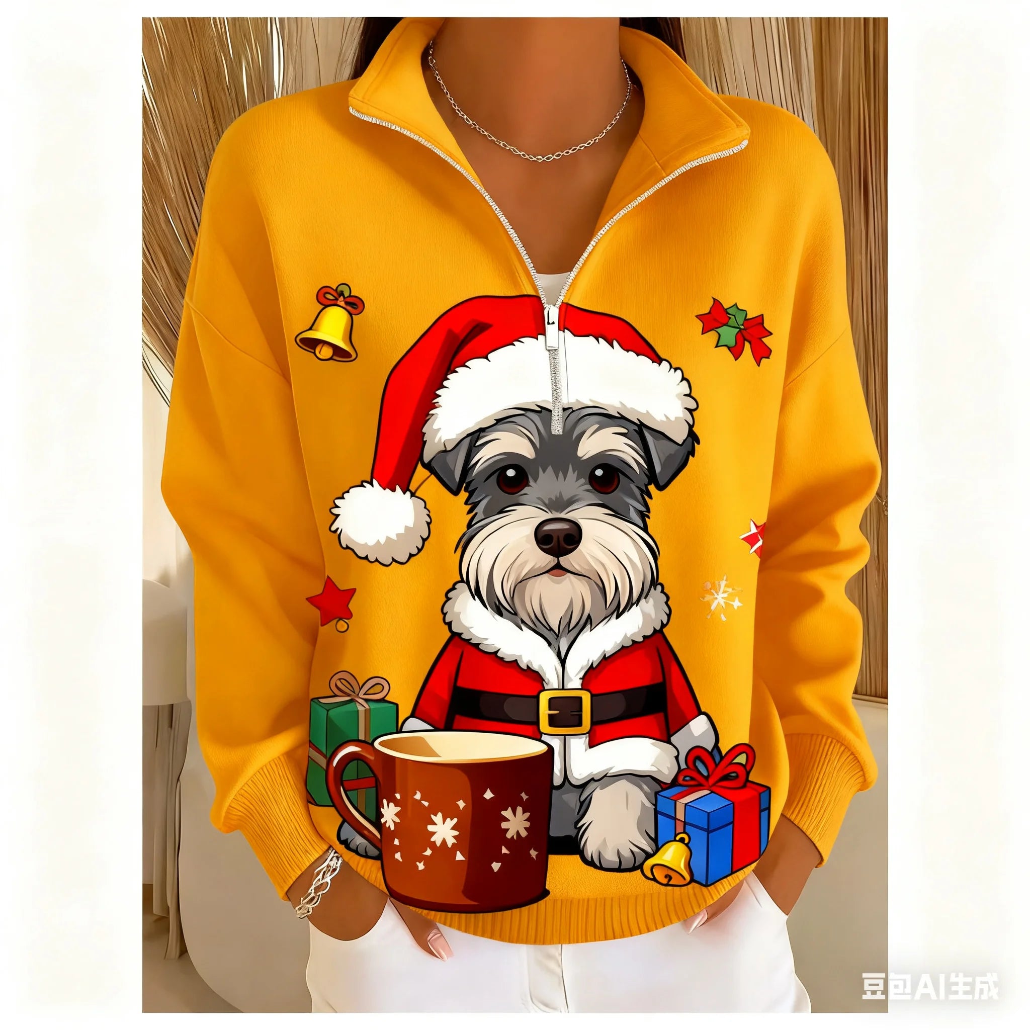Christmas Women's Sweatshirt pet pattern printed Zipper pullover sweater autumn and winter Women's clothing polyester sweatshirt