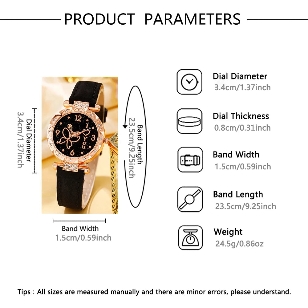 Women's watch with minimalist elements dialing quartz watch latex belt jewelry set for girls' gift