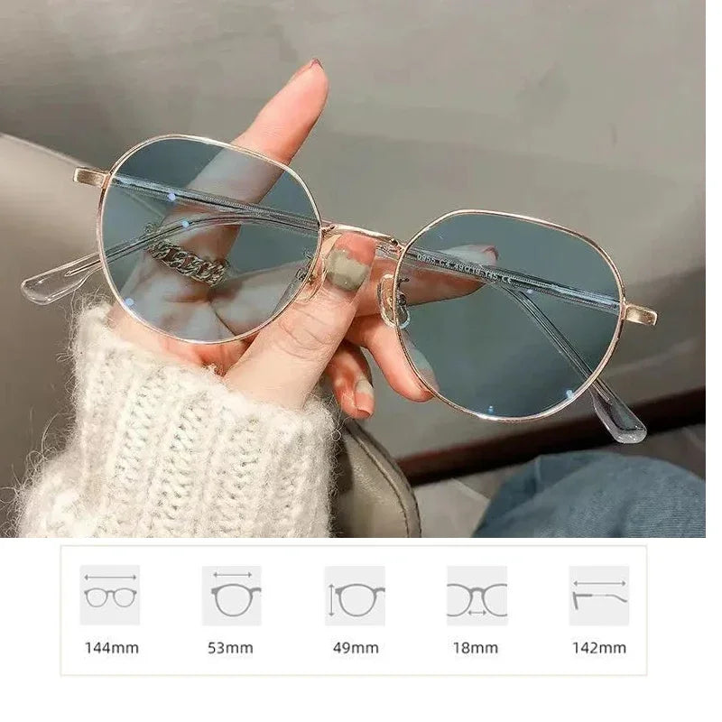 Fashion Photochromic Myopia Glasses Men Women Vintage Finished Near Sight Eyeglasses Retro Round Frame Intelligent Sunglasses