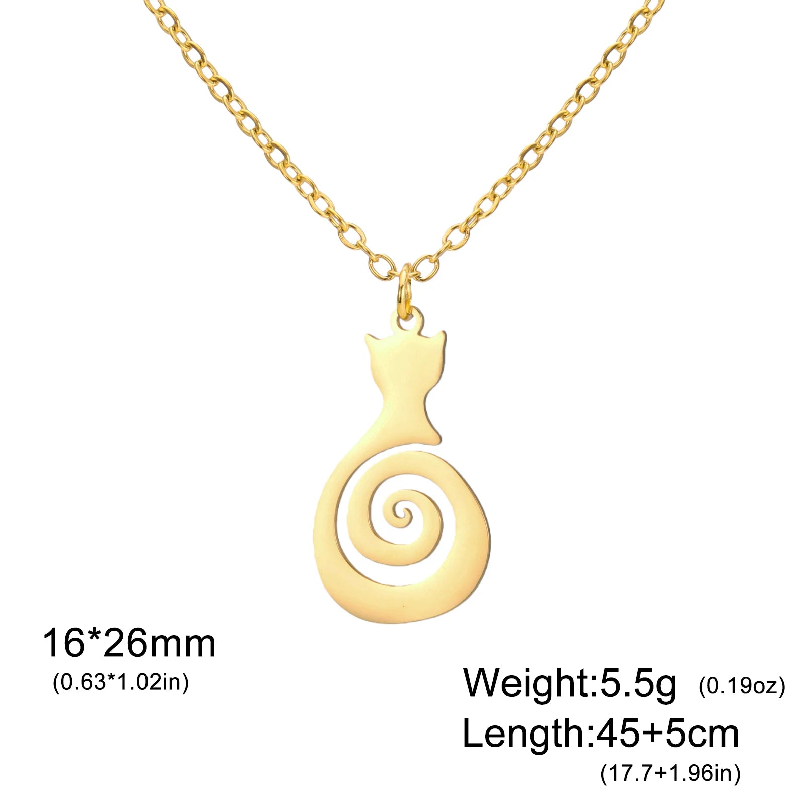 Cazador Cat Kitten Cute Swirl Spiral Tail Necklace Stainless Steel Pendant Women's Necklace Jewelry Birthday Gifts 2025 Trendy