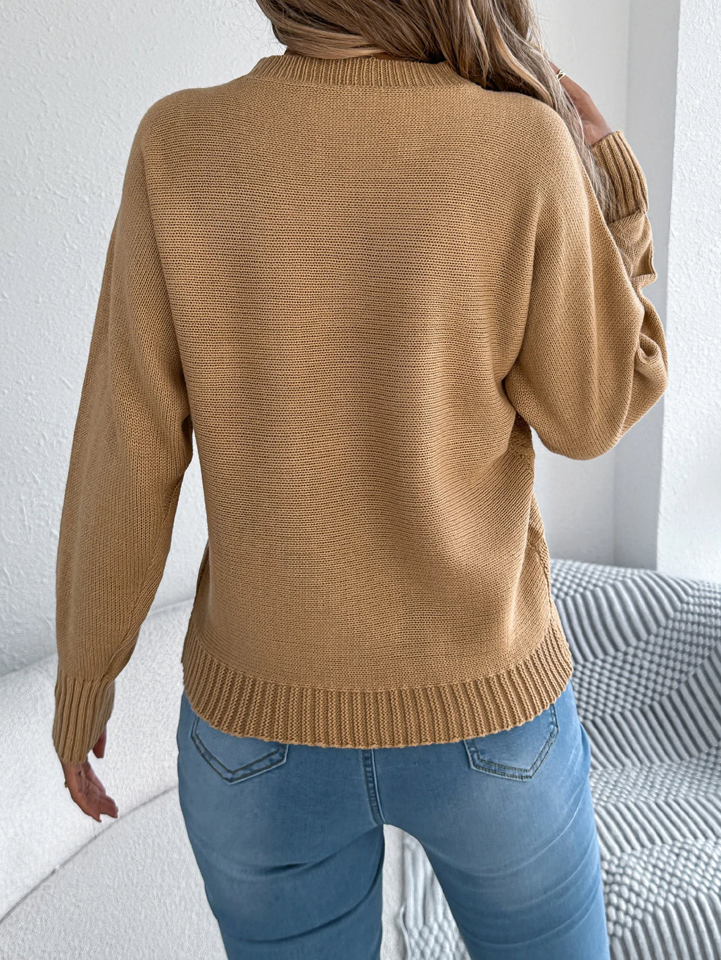 Women Solid Round Neck Pullover Sweater Long Sleeve Fall Winter Vacation Ready Knit Top