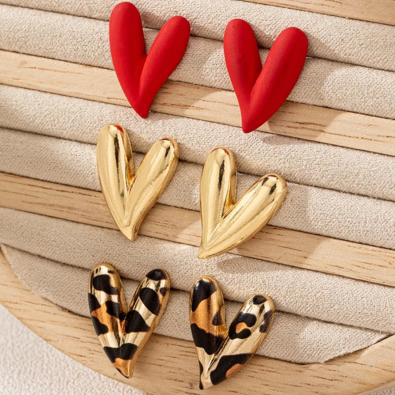 Heart Shape Printed Leopard Colorful Stud Earrings for Women Geometric Metal Holiday Party Gift Fashion Jewelry Ear Accessories