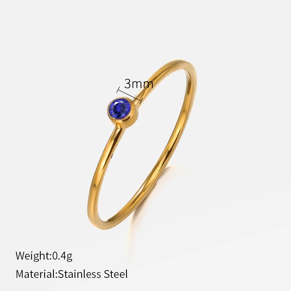 SUNIBI Stainless Steel Birthstone Ring for Woman Gold Color Simple Style Ring Festival Party Fashion Jewelry Dropshipping