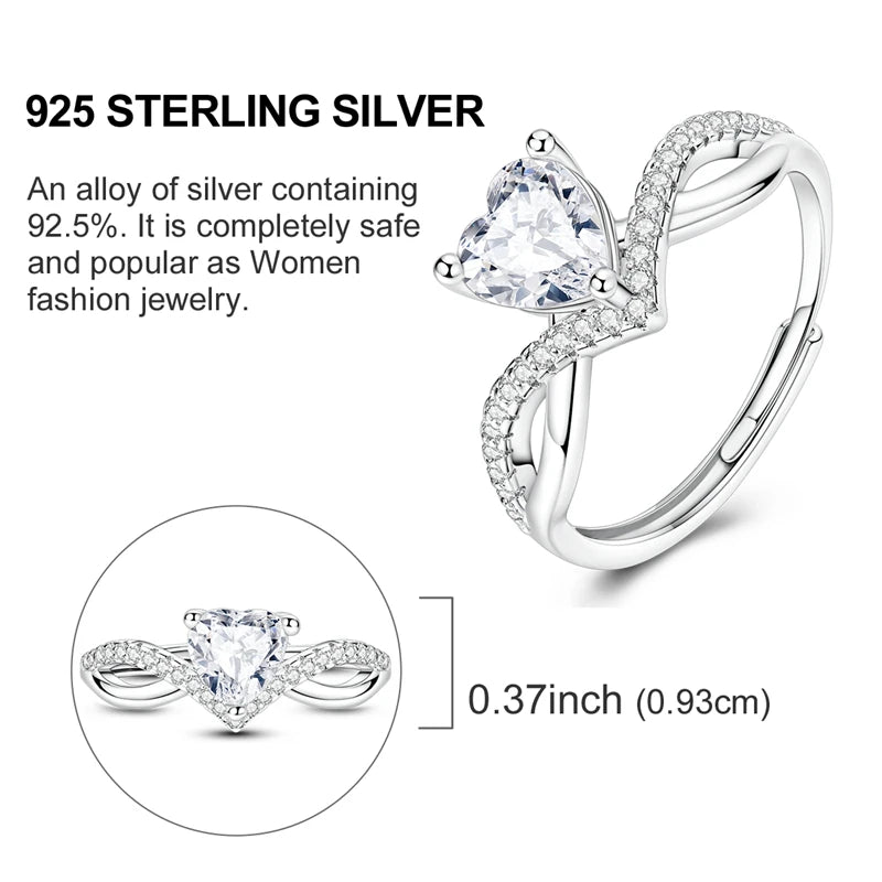 925 Sterling Silver Rings Love Zircon Open Ring Wedding Ring Women Engagement Jewelry Anniversary Gifts