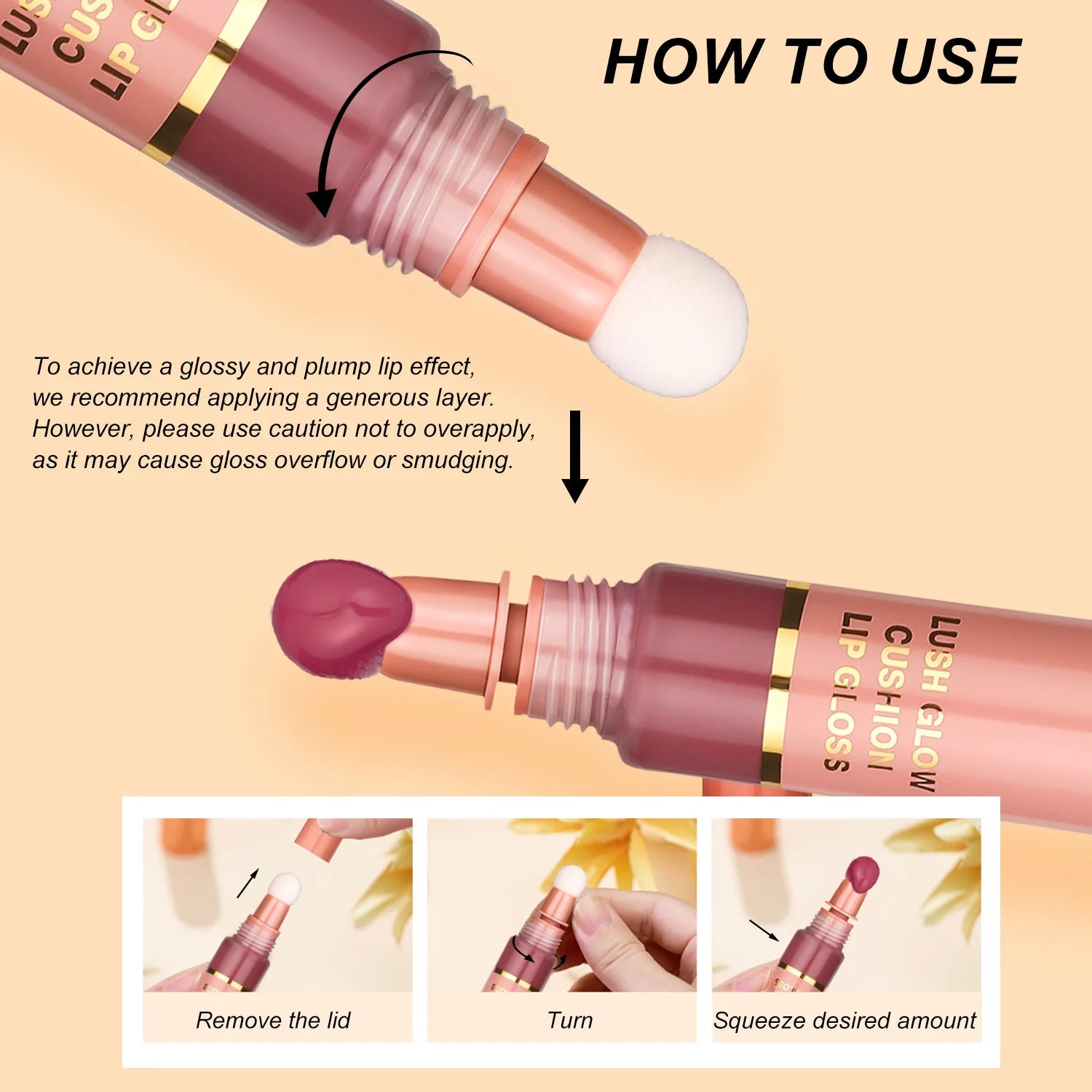 YOUNG VISION  6 color Liquid Water Brightening Lip Color Plush Brush Head Squeezing Lip Color Moisturizing  Lip Glaze