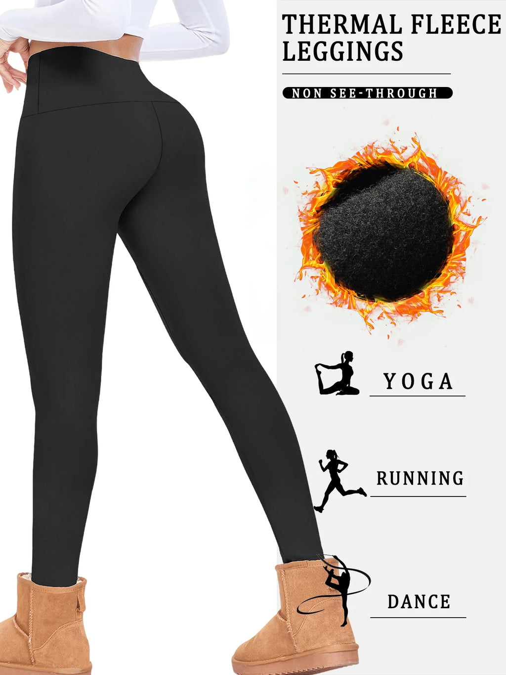 Womens Thermal Fleece Lined High Waisted Leggings. Workout Winter Warm Thick Tights Soft Yoga Pants
