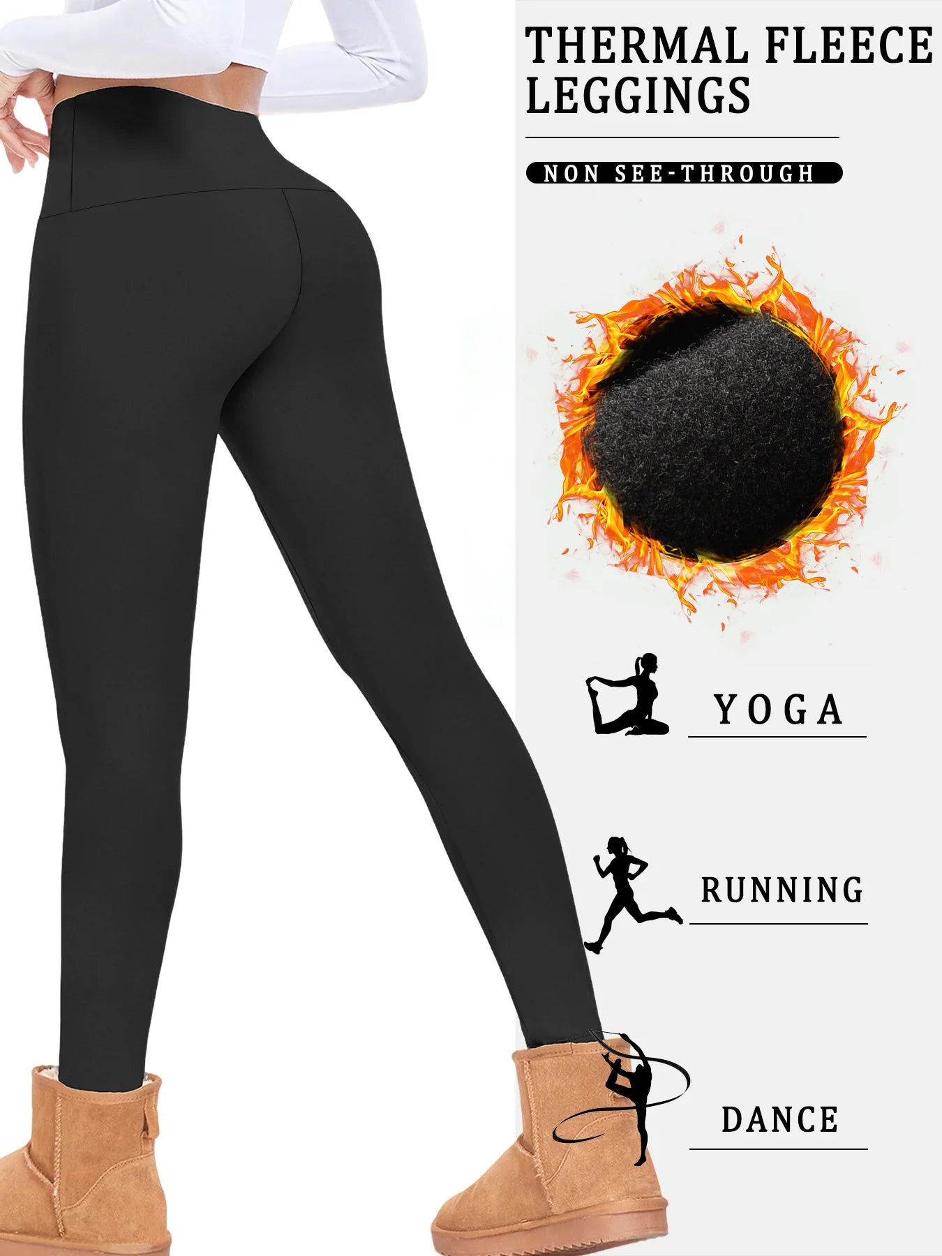 Womens Thermal Fleece Lined High Waisted Leggings. Workout Winter Warm Thick Tights Soft Yoga Pants