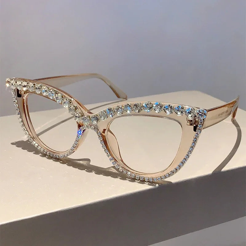 GM LUMIAS Vintage Cat Eye Glasses with Rhinestones Women Stylish Blue Light Blocking Optical Frames Trendy Design Decor Eyewear