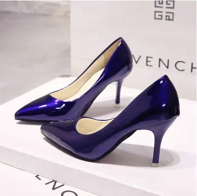 Nude Pumps for Women High Heel Shoes Female Fashion Patent Leather Sexy Pointed Toe Thin Heel Wedding Shoes Plus Size 34-44