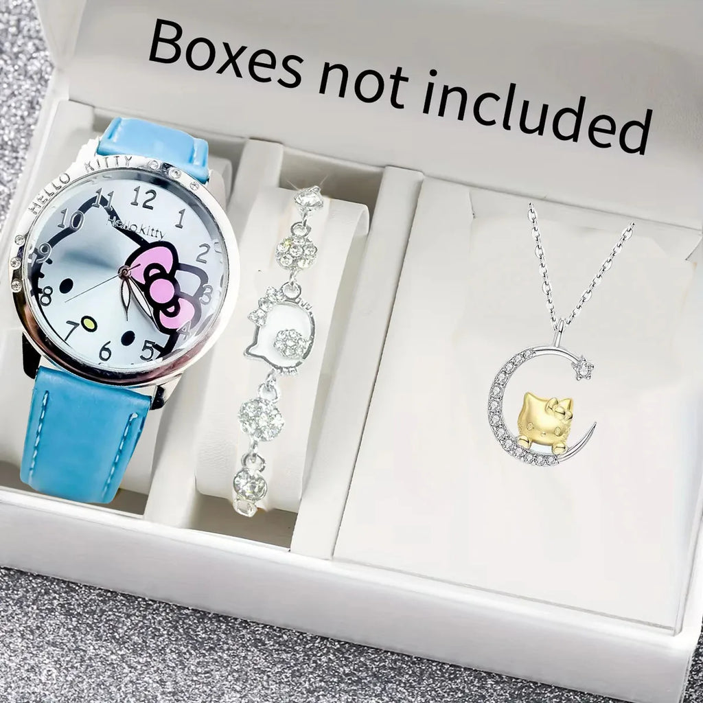 3pcs/set Hello Kitty Quartz Watch Women Children Waterproof Kawaii lady Fashion WristWatch Hello Kitty Bracelet and Necklace