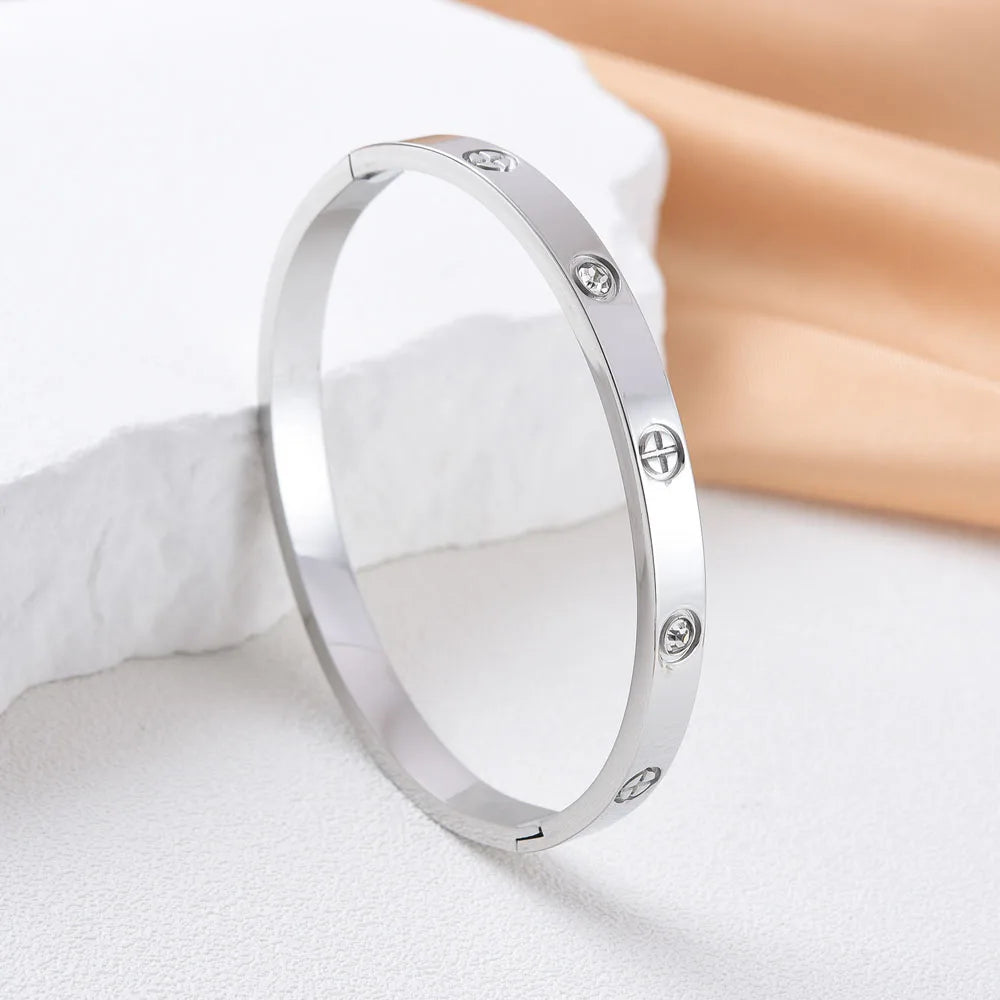 Waterproof Stainless Steel Cross Bangle for Women New Trend Couple Bracelet Luxury Jewelry Accessories Wedding Party Gift