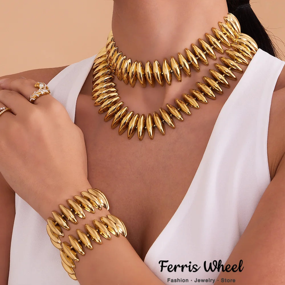 Gold Color Silver Thick Bar Chain Necklace Choker For Women Stainless Steel 18K Gold-Plated Bracelet Femme Waterproof Jewelry