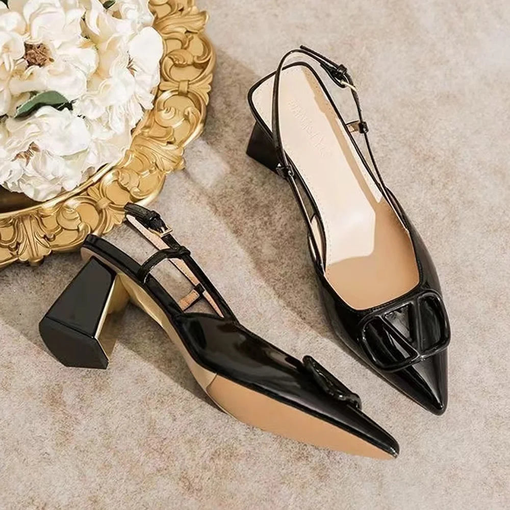 Fashion Solid Thin Heels Sandals for Women New Hot Sale Summer Casual Med Heel Ladies Shoes One-line Buckle Women's Sandals