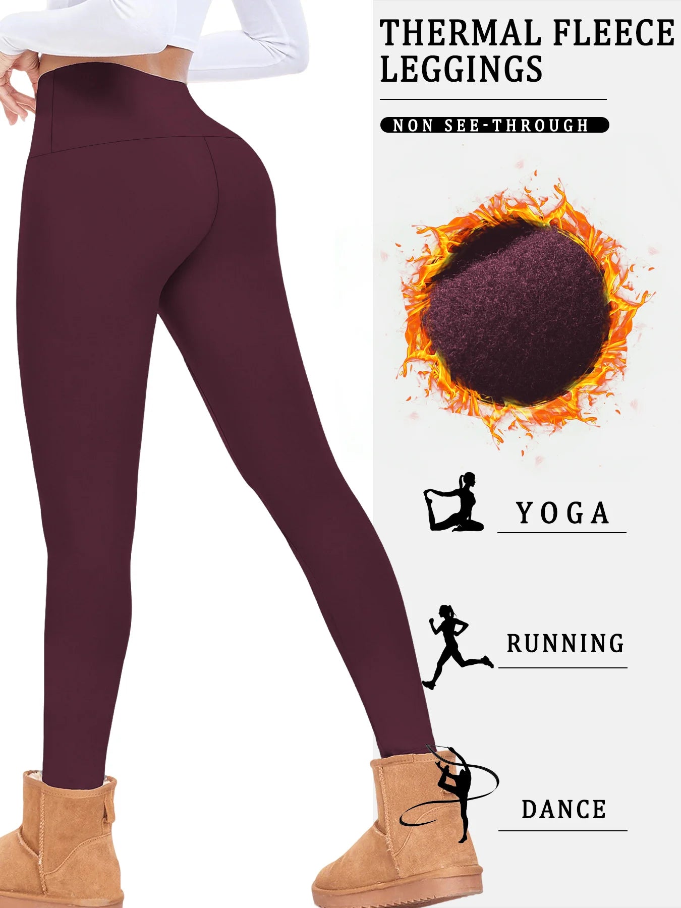Womens Thermal Fleece Lined High Waisted Leggings. Workout Winter Warm Thick Tights Soft Yoga Pants