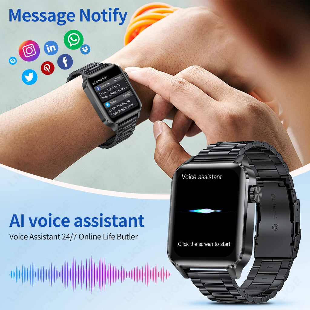 New LIGE Men Smart Watch Military Fitness Tracker Smartwatch Man Bluetooth Call Watches Waterproof Sports Smartwatch For Xiaomi