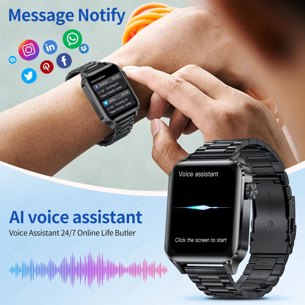 New LIGE Men Smart Watch Military Fitness Tracker Smartwatch Man Bluetooth Call Watches Waterproof Sports Smartwatch For Xiaomi