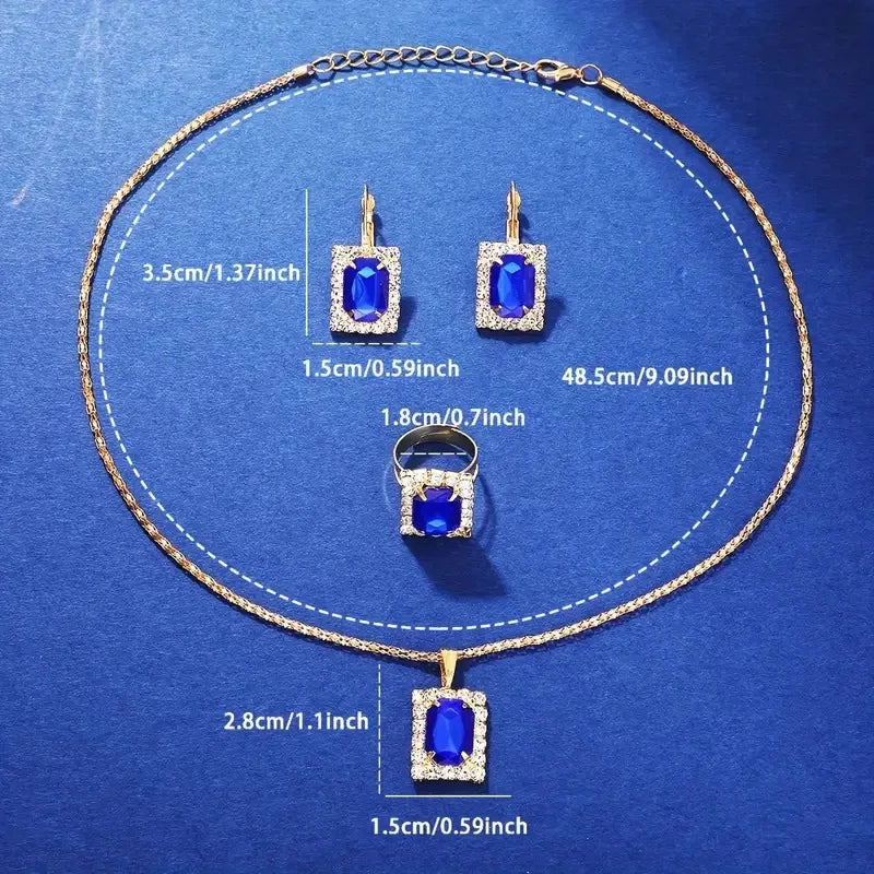 5Pcs/Fashion Roman Full Diamond Square Ladies Watch Women's Quartz Watch + Necklace, Earrings, Rings Jewelry Set