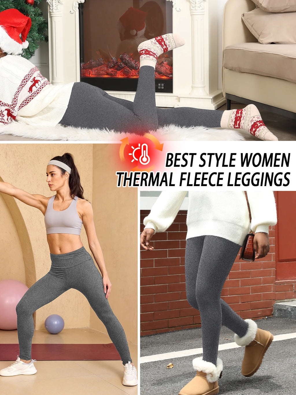 Womens Thermal Fleece Lined High Waisted Leggings. Workout Winter Warm Thick Tights Soft Yoga Pants