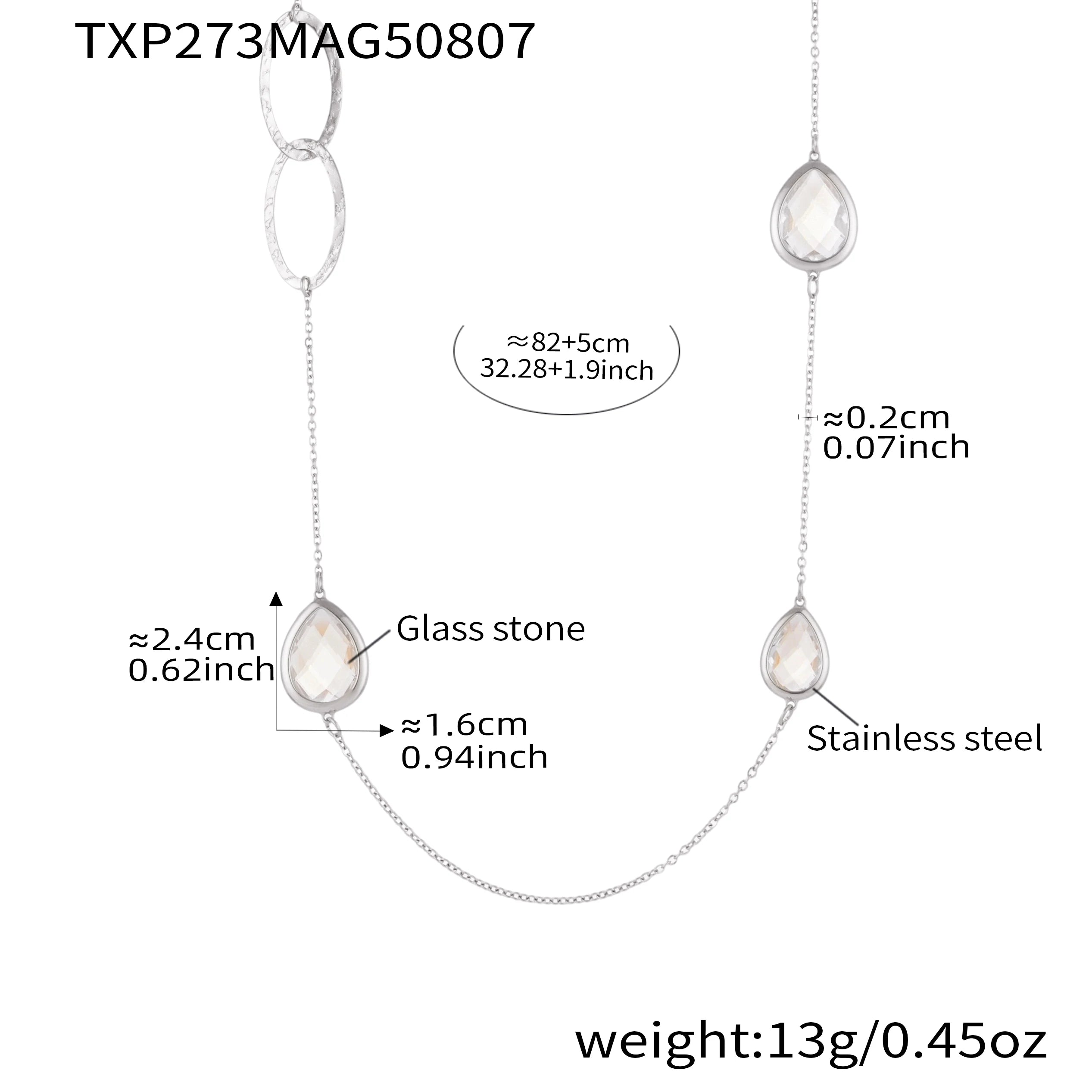 Colorful Glass Water Drop Pendant Necklace for Women's Waterproof Stainless Steel Gold-plated Chain 87cm Long Necklace Jewelry