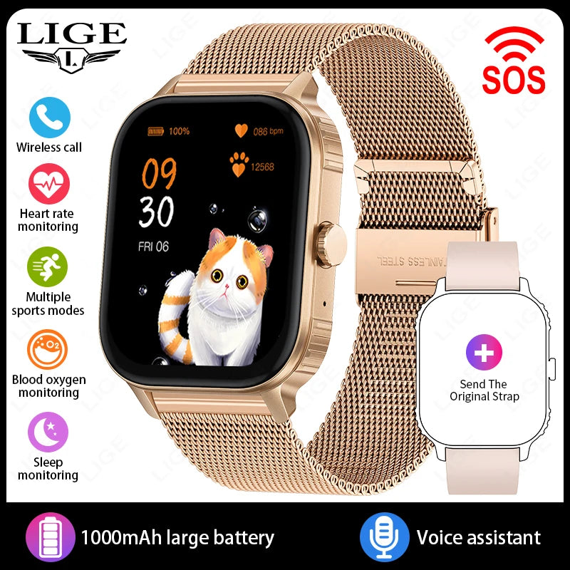 LIGE New 2.04" HD Display Health Monitor Smart Watch 2025 1000mAh Large Battery Bluetooth Call IP68 Waterproof Sports Smartwatch