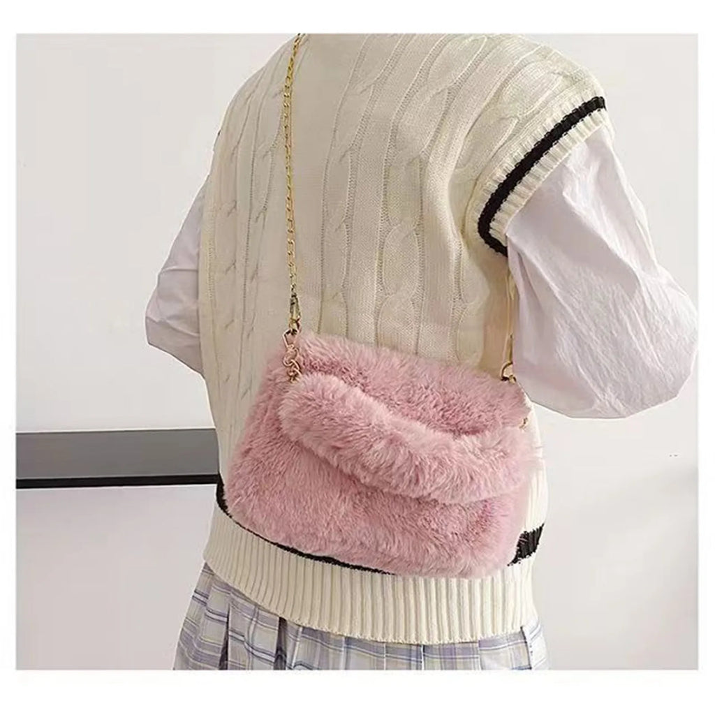 Women Plush handbag Solid Color Shoulder Bag Casual Purse Dumpling Bag Simple Fashion Crossbody Bag