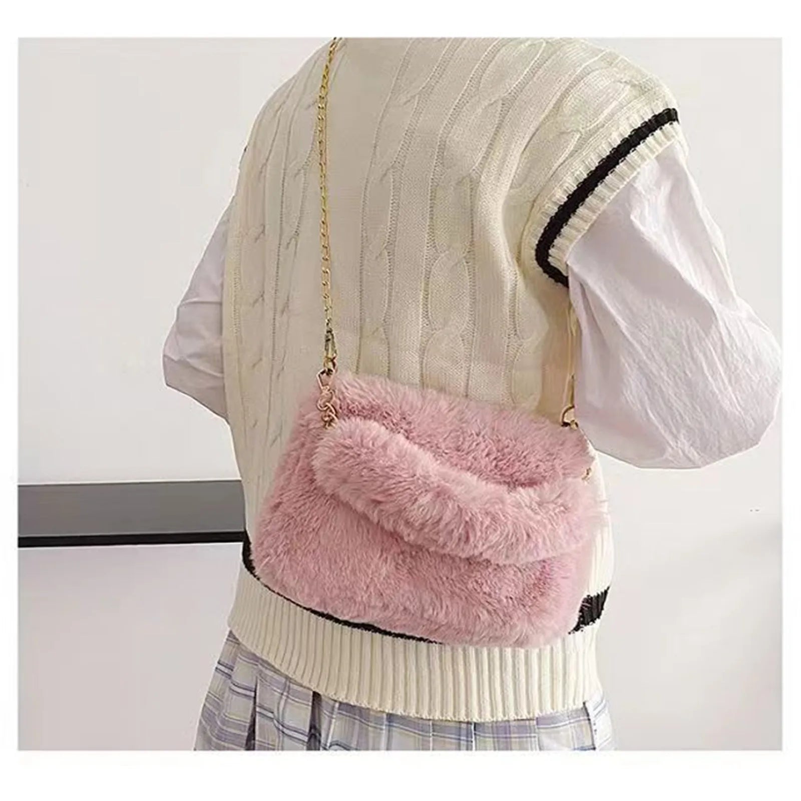 Women Plush handbag Solid Color Shoulder Bag Casual Purse Dumpling Bag Simple Fashion Crossbody Bag