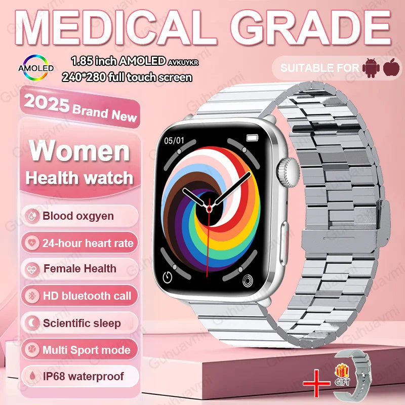 1.85-inch AMOLED Screen Smart Watch Women Bluetooth Call NFC Heart Rate Blood Pressure SP02 Lady Smartwatch For Xiaomi 2025 New