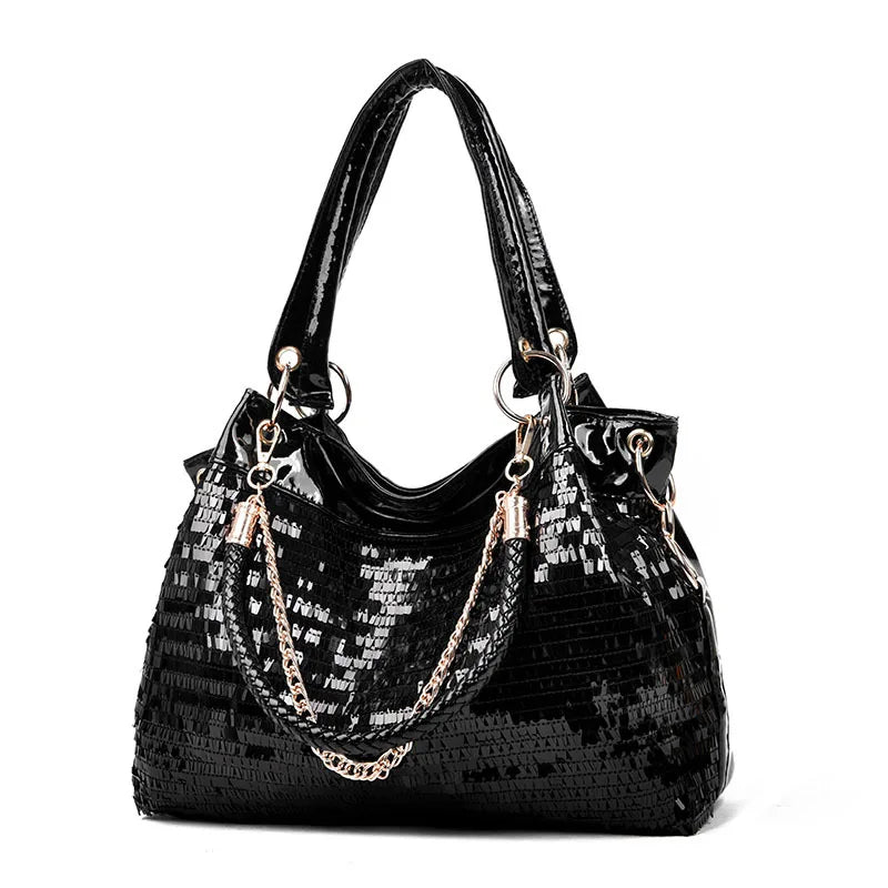 Large Capacity Handbag Fashion Sequins PU Casual One Shoulder Crossbody Bag European Style Luxury High Street Shopping Tote Bag