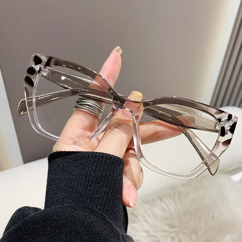 Luxury Brand Designer Women Fashion Cat Eye Anti Blue Light Glasses Double Color Big Frame Reading Glasses Presbyopia Eyewear
