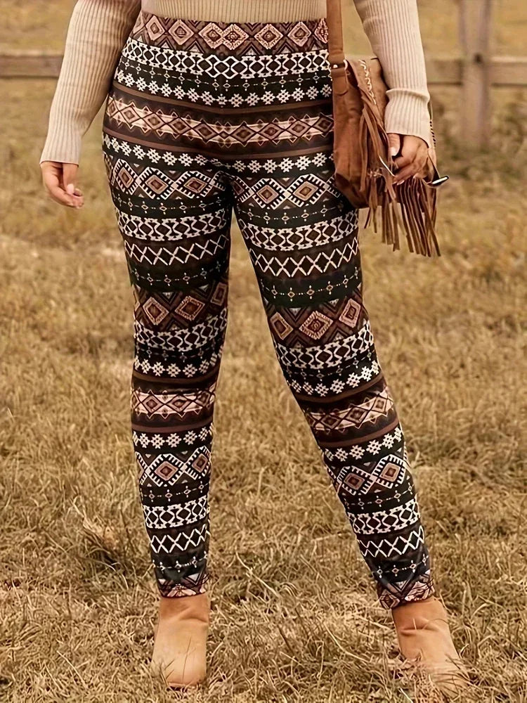 Women's Plus Size 1XL-5XL Casual Loose Printed Geometric Pattern Tight Pants Fashion Elastic Yoga Pants