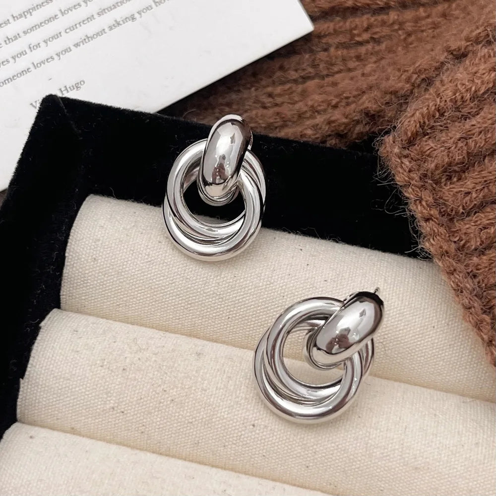 Stainless Steel Knot Hoop Earrings for Women Girls Trendy Irregular Lines Stud Earrings Special Design Fashion Jewelry Gifts