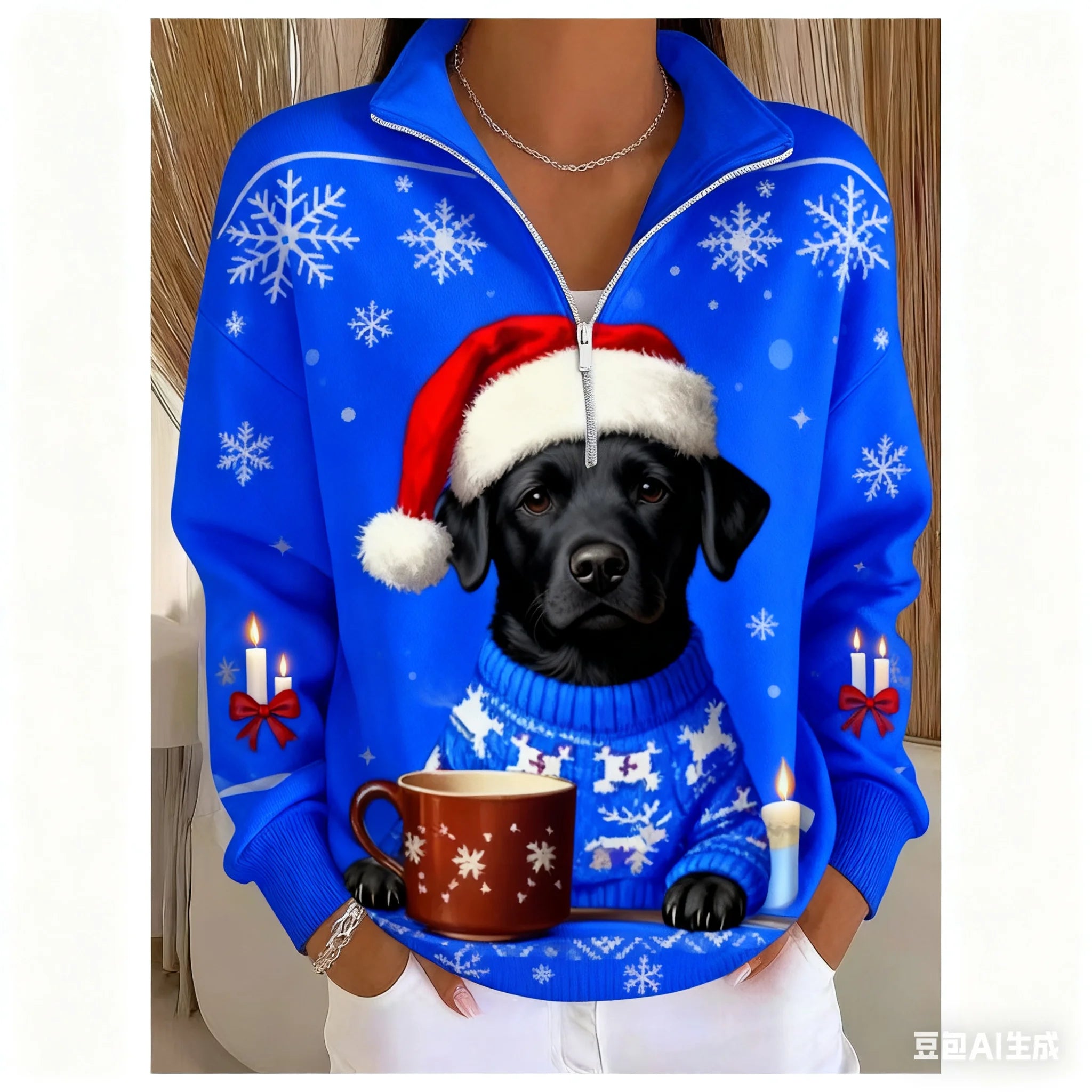 Christmas Women's Sweatshirt pet pattern printed Zipper pullover sweater autumn and winter Women's clothing polyester sweatshirt