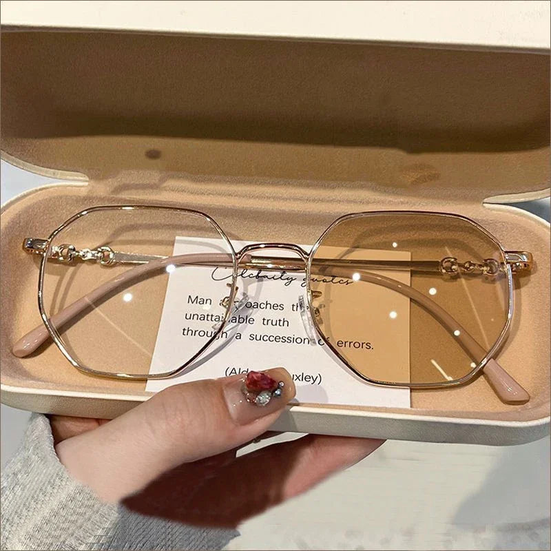 New Anti-blue Photochromic Myopia Finished Glasses Polygon Anti-ultraviolet Near-sight Eyeglasses Ultralight Vintage Glasses