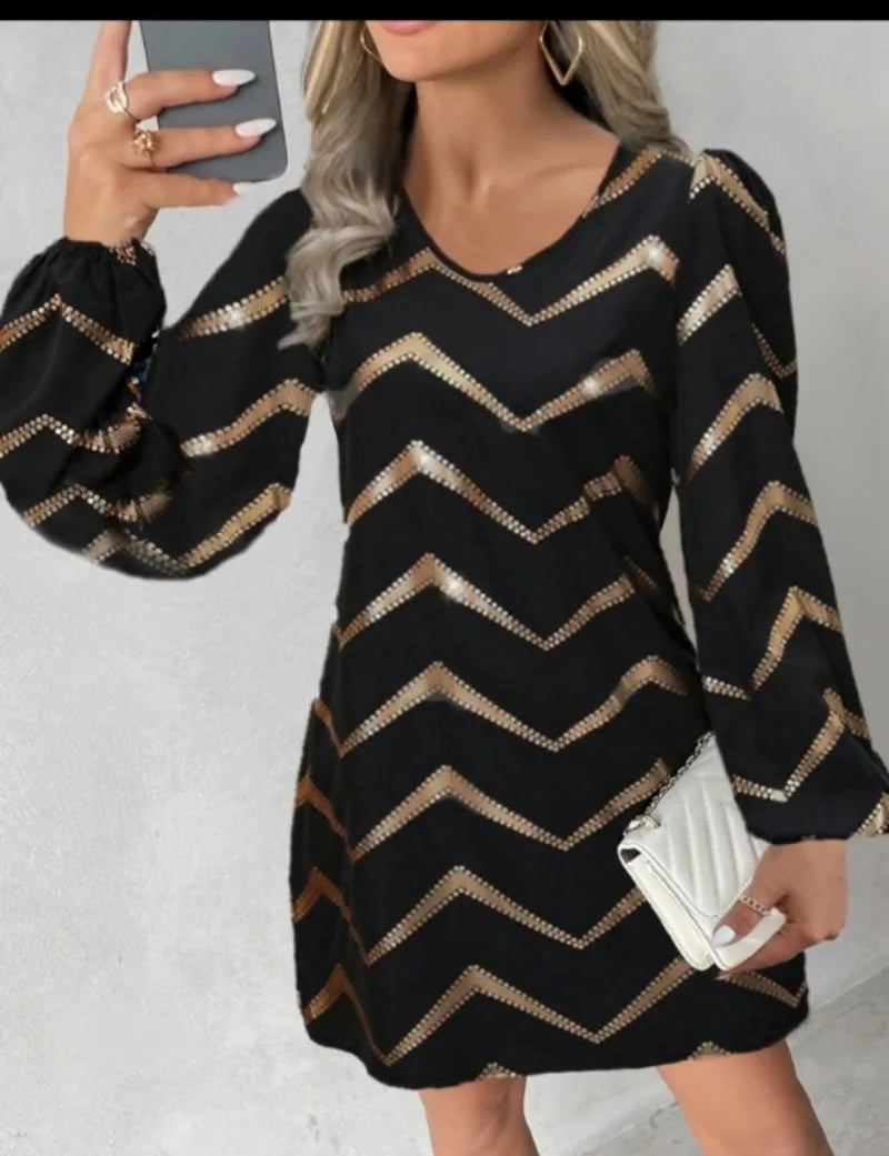 Long Sleeved Fashion U-neck Bubble Sleeve Dress Women's Clothing Elegant and Versatile Trendy Commuter