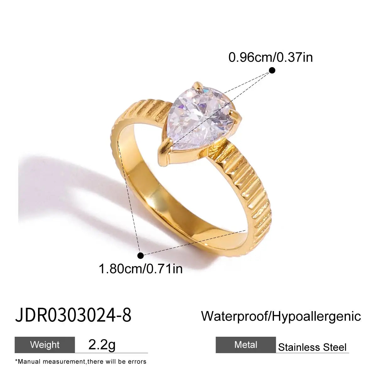 Uworld Minimalist 18K Gold Color Plated Stainless Steel Geometric Zircon Flower Ring Stackable Texture Ring Women's Jewelry
