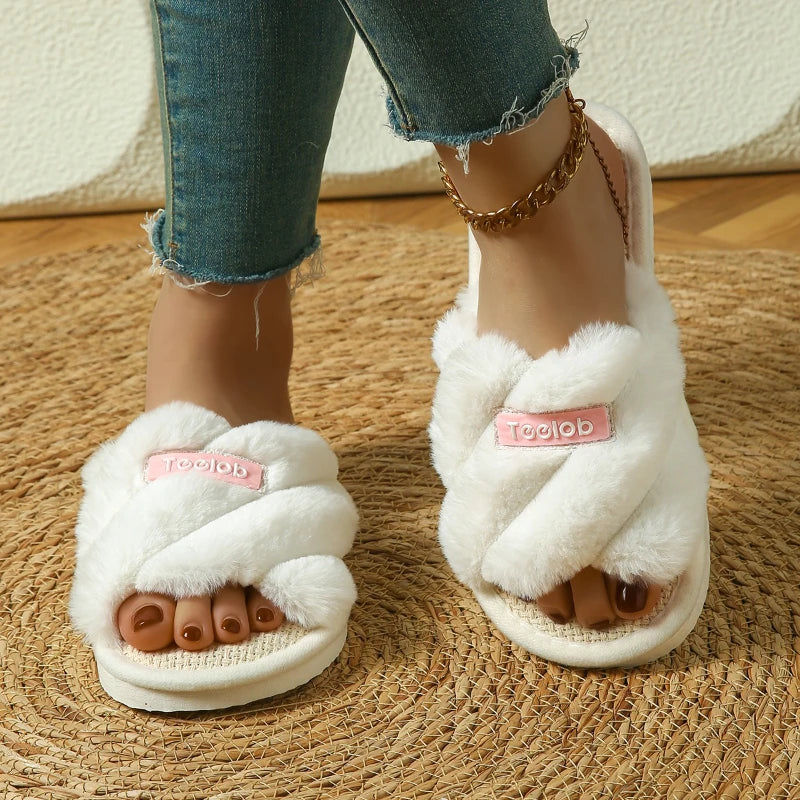 Women Soft Warm Slippers Adult Indoor Floor Breathable Plush Slides Four Season Females Cute Non-Slip Home Sandals Couples Shoes