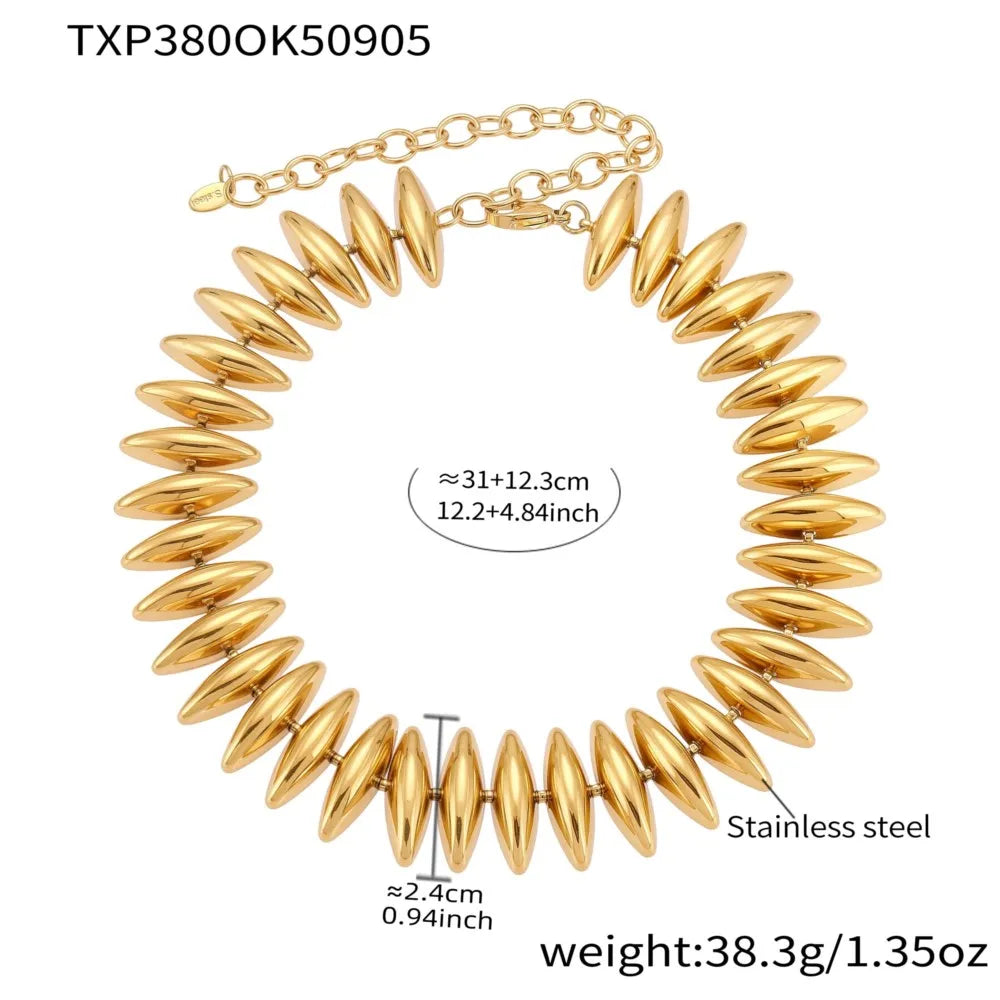 Gold Color Silver Thick Bar Chain Necklace Choker For Women Stainless Steel 18K Gold-Plated Bracelet Femme Waterproof Jewelry